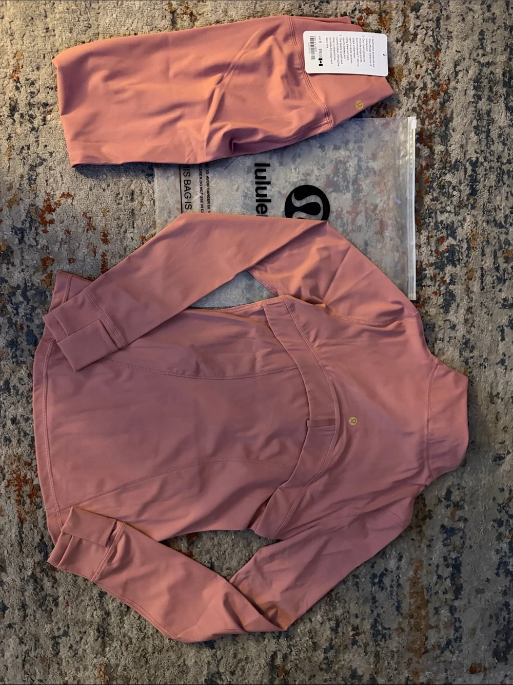 lululemon athletica rose-mauve zip jacket with gold hardware